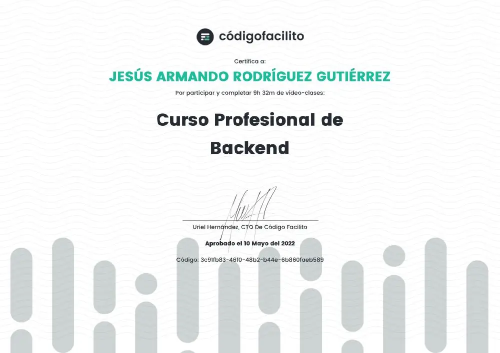Certificado Profesional en Backend Código Facilito Certificado Profesional en Backend Código Facilito