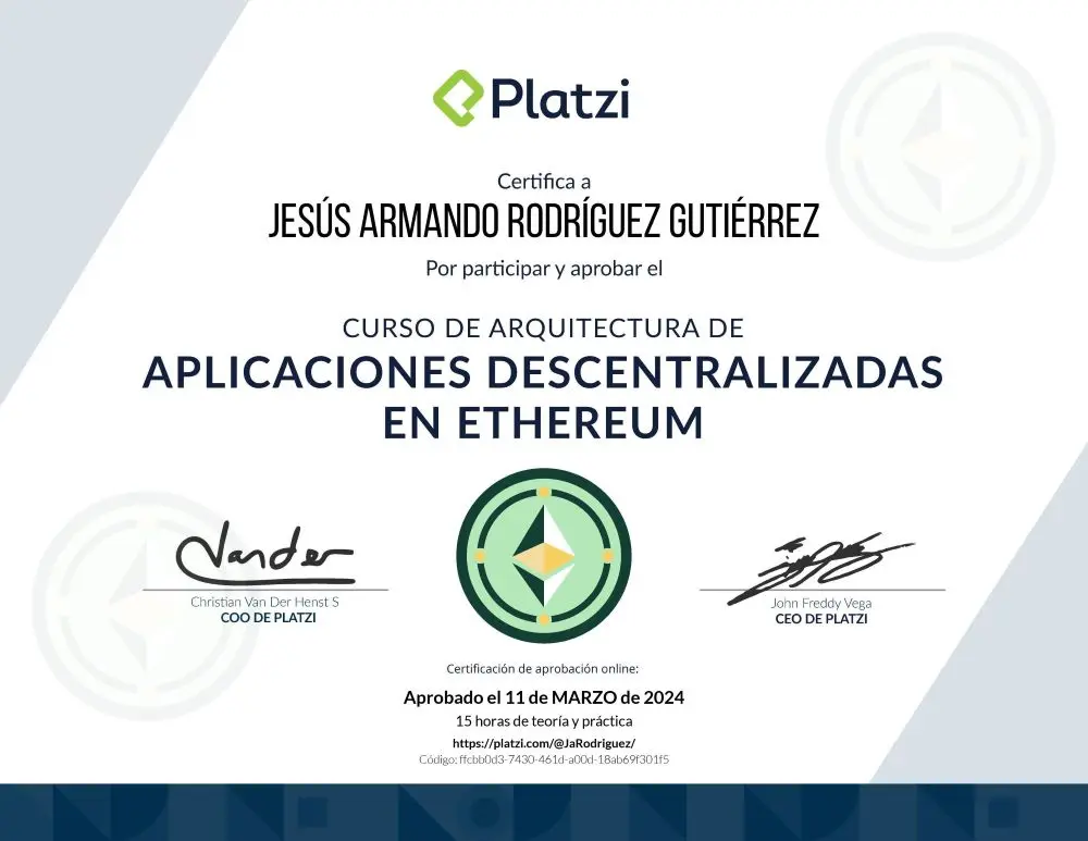 Arquitectura DAPPS Ethereum Certificado Arquitectura de Aplicaciones Decentralizadas en Ethereum platzi