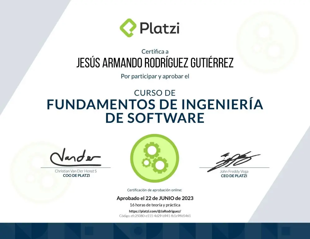 Fundamentos Ingenieria de Software Certificado Fundamentos Ingenieria de Software Platzi